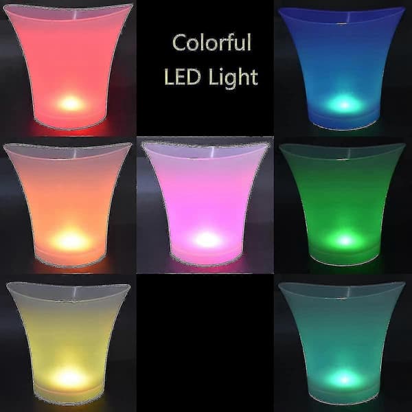 LED-iskøler, 5L stor kapacitet flaskekøler - Champagnekøler - Vinkøler - Drikkekøler - Køler LED vandtæt med farveskift, til fest