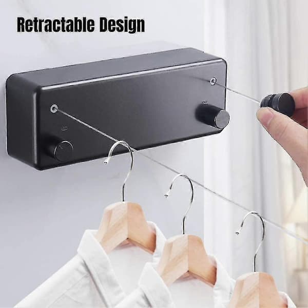 Retractable Clothesline, Heavy Duty, Indoor & Outdoor, Double Rope, Drying Rack for Hotel, Home, Balcony, Laundry (Black)