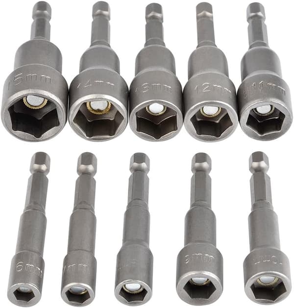 10 pcs Magnetic Hex Socket Set 6-15mm Impact Driver, Magnetic, ZQKLA