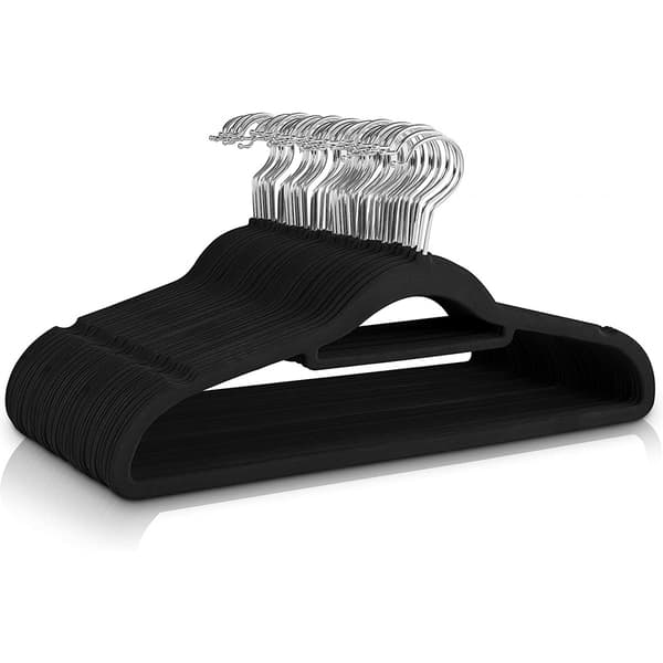 Slim Velvet Hangers with Non-Slip Surface, Black/Silver - 10-Pack