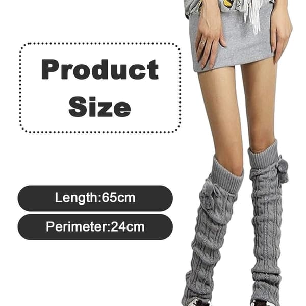 Kvinders mode vinter leggings støvler lange benvarmere strikket lysegrå KLB