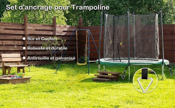 Trampolinefeste, 4 deler Trampolinefester, Spiralankere for Trampoliner, Husker, Lysthus, Lekestuer [DB]