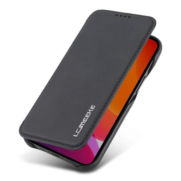 iPhone 12 mini LC.IMEEKE Hon Ancient Series vaakasuora läppäkotelo nahkaa, jalustalla ja korttipaikalla [DB]