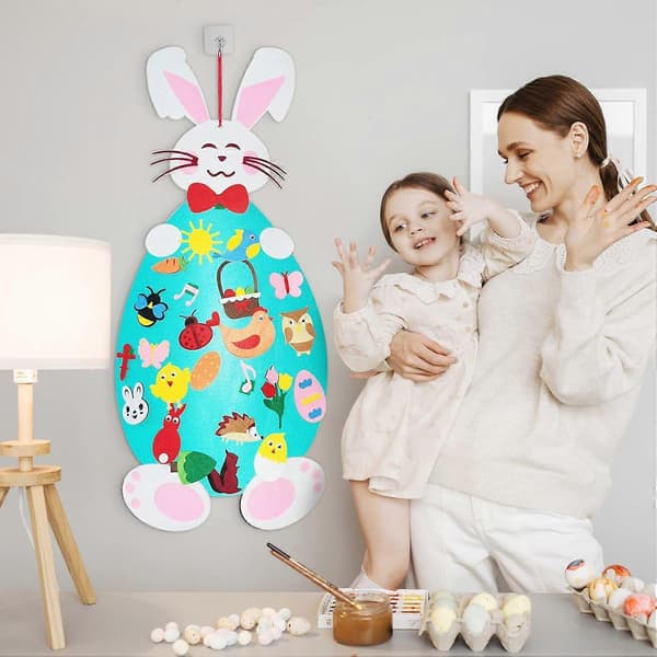 DIY Easter Bunny Felt Decoration Set For Kids With Easter Eggs And Rabbit Removable Puzzle Ornaments Easter Wall Hanging (FMY)