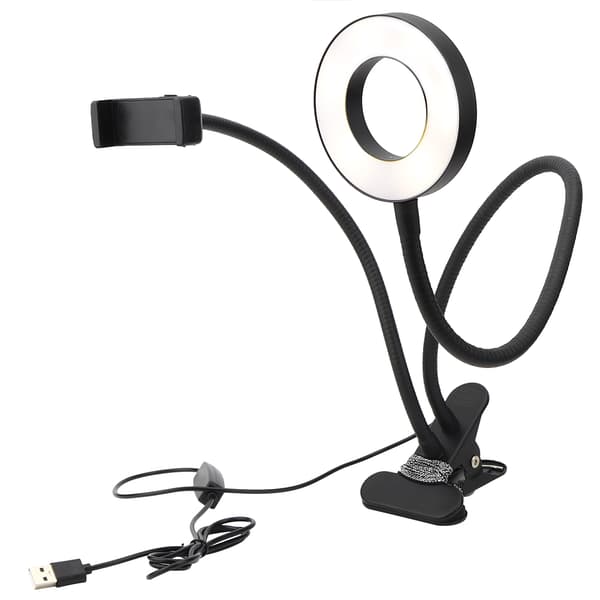 USB Powered Adjustable LED Fill Light Photography Lamp Phone Holder for Live Streaming Black