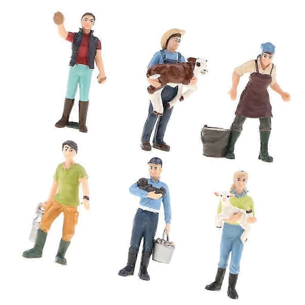 6 stk/sæt PVC Gårdranch Actionfigur Legetøj med Dyr, Simuleringsmodel af Mennesker, Bondefigurer Legetøj_tfrf