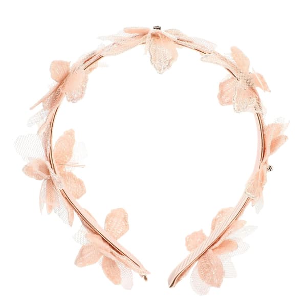 Rosa pannebånd til barn med blonder og blomstermønster, 1 stk -