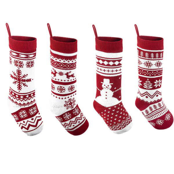 Julestrømper, 4-pak strikkede julestrømper kabelstrikkede julestrømper velegnet til julepynt og gaver 46cm