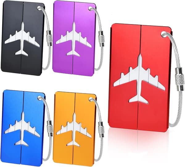 5 stk (7,5 x 4,5 cm, 5 farger) Bagasjelapper, Aluminium Koffert