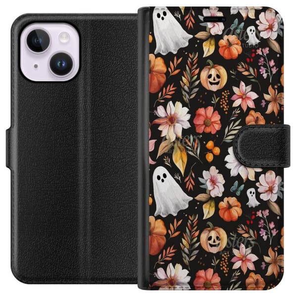 Apple iPhone 15 Plus Plånboksfodral Halloween Mönster Pumpa Spöke Maskerad_tfrf Plånboksfodral Lommeboketui