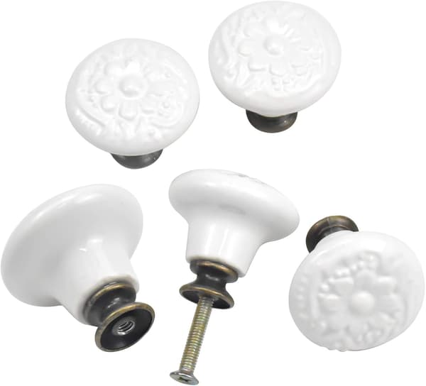10 antikke keramiske dørskuffer, 34 mm runde skuffeknopper