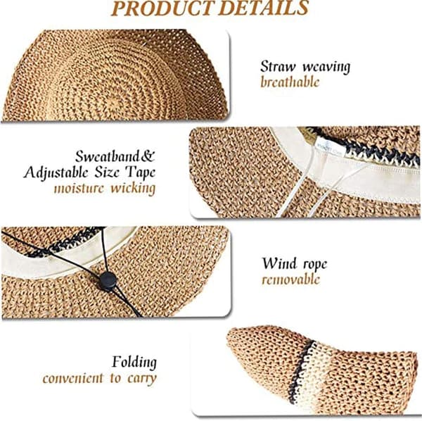 Soft Straw Sun Hat Wide Brim Foldable Anti-UV Bucket Summer Beach Hat