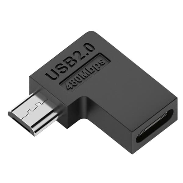 Type C hun til Micro USB han-konverter 480mbps Type C til Micro USB 90 grader vinklet til USB C-forlængerstik Bøj til venstre Bend left