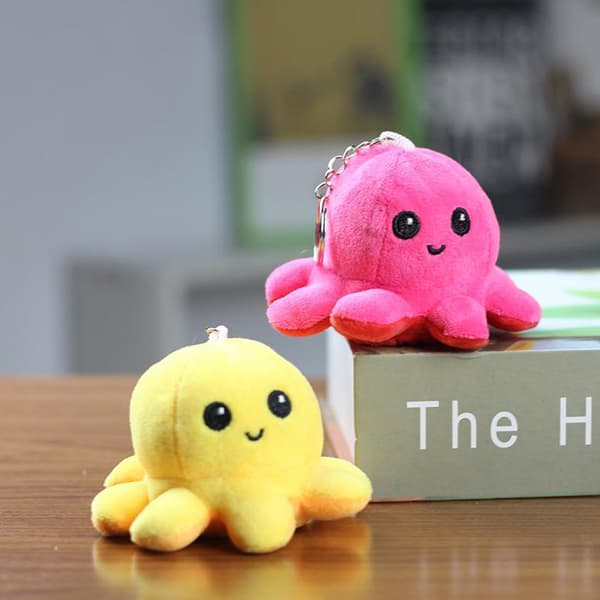 Mini Reversible Octopus Plush Keychain Kawaii Fluffy Plush Doll for Bags and Backpacks Pink A4 A4