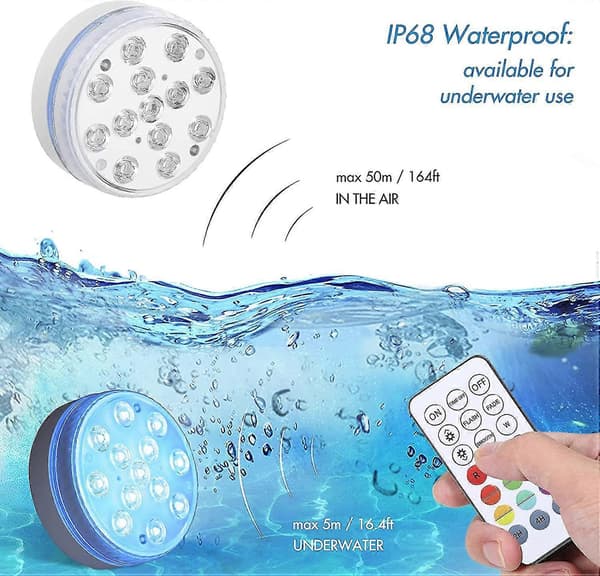 Hot Tub Lamp IP68 Waterproof Submersible LED Pool Light with RF Remote Control for Lazy Spa, Bathtub, Pond [DB]