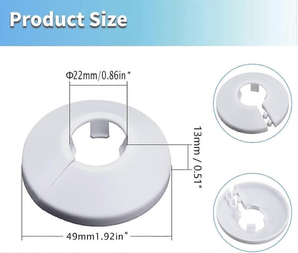 Pack of 30 Single Rosettes for Heating Pipes, Pipe Covers, Cover Rosette, for Radiators, White (22 mm) [DB]
