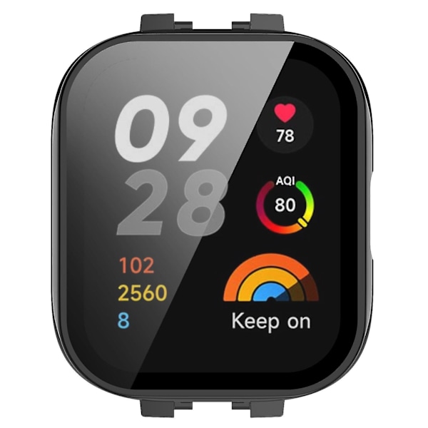 Skyddande PC-skal med härdat glas skärmskydd för Xiaomi Redmi Watch 3, Anti-fall skydd för smartklocka Black
