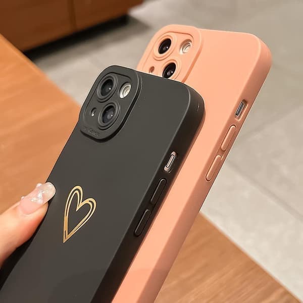 Sød Bling til iPhone 13 6,1 tommer, Guld Laser Gradient Farve Skitse Belægning Hjerte Skal med Objektiv Kamerabeskyttelse, til Kvinder Piger (sort)