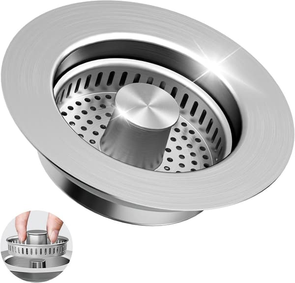 Basket Plug, 1-piece Sink Strainer, Kitchen Strainer, Sink Strainer, Kitchen Drain Strainer, 304 Stainless Steel Pop-up Sink Plug