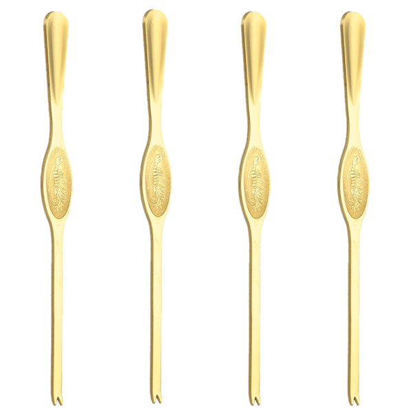 Krabbe gaffel i rustfrit stål 4 stk. Krabbe spiseværktøj Krabbeklo Krabbepind Husholdning Fisk og skaldyr Skrællede hårede krabbetilbehør B Large 15cm Gold