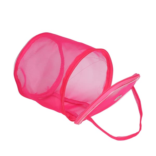 Portable Handle Large Space Mesh Design Durable Nylon Wide Use Knitting Bag Rose Red