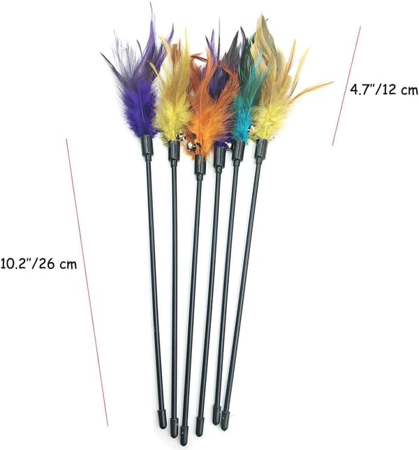 Cat Wands, 6 Pcs Interactive Cat Teaser Sticks Cat Feather Toys