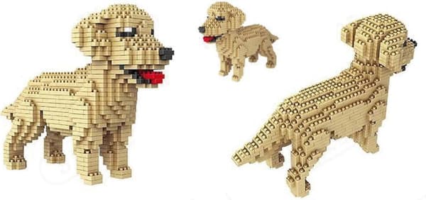 950 dele Bygbar Golden Retriever Hund (Labrador Retriever) Figur til montering med nanoblokke.