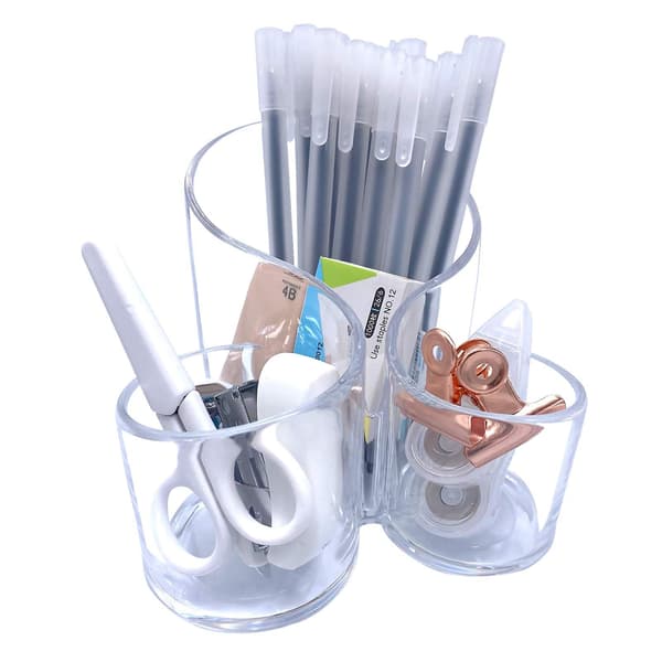 Makeup børsteholder organizer, 3 rum klar stor bølget akryl pen holder, skrivebordsarrangør