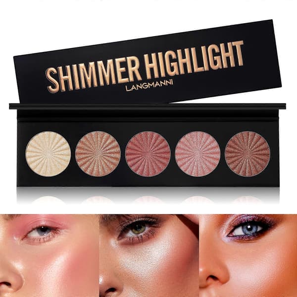 Waterproof Long-Lasting Highlighter Palette with Five Shades Face Illuminator Compact