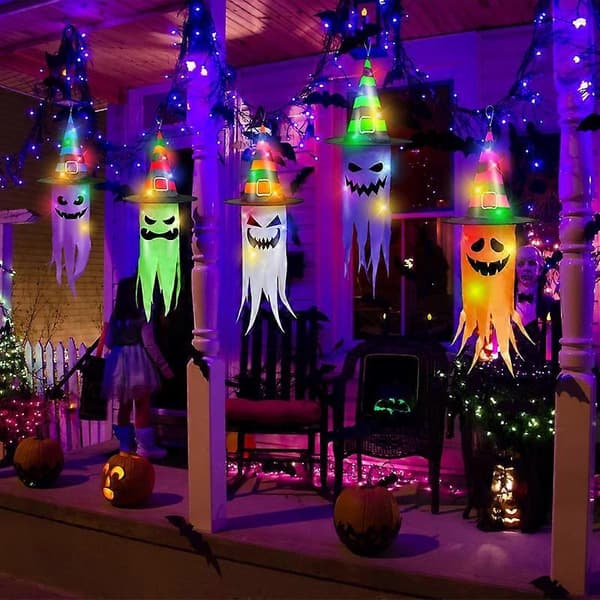 5 stk Halloween Spøgelsesophæng med LED-lyskæder