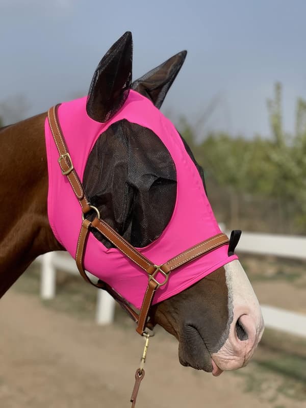 Hestefluemaske Ultrakomfortabel Hestefluemaske Elastisk Rem Ørefluemaske (Mørk Rosa)