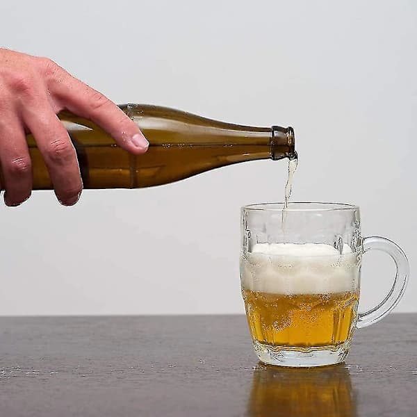 Glass Beer Mug with Large Handle, Dimpled Design, Dishwasher Safe for Oktoberfest Parties, Clear 53 cl
