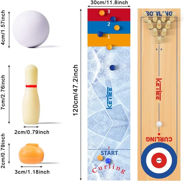 Curling Game for Family 119 cm, 3 in 1 Table Shuffleboard, Table Curling Game, Table Curling Bowling
