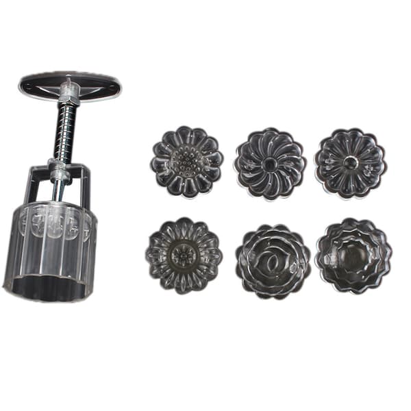 Cake Mold, 6 Styles 3D Hand Press Flower Shaped Transparent Fondant Mooncake Mold Cake Decorating Tool
