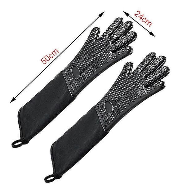 Extra Long Professional Silicone Oven Mitt, Heat Resistant Cooking Glove with Internal Cotton for Kitchen, Grilling, Baking, BBQ - Black