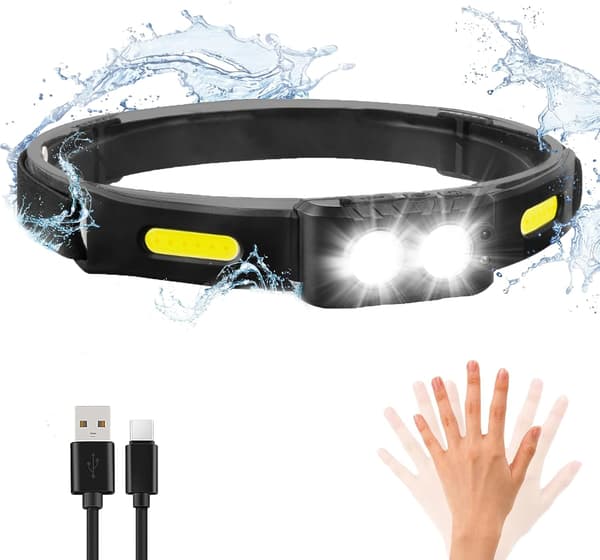 LED Headlamp Rechargeable, USB Headlamp Light Sensor Control - Waterproof Super Bright Headlight (YH-09)