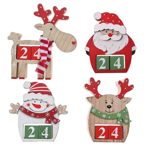 Träjulkalender med renar, nedräkningskalender, evighetskalender, julbordsdekoration, festlig semesterdekoration