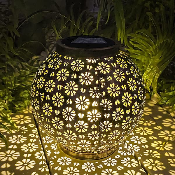 Udendørs solcellelampe, vandtæt, lysstærk, hængende med blomstermønster