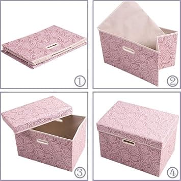Rosa store sammenleggbare oppbevaringsbokser med lokk [1, 25 x 20 x 17 cm