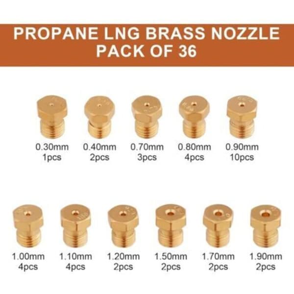 LPG Stove Conversion Kit (36 Pieces), Brass Replacement Nozzles for Gas Burners.
