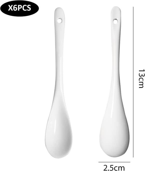 6-piece white ceramic spoon set, ceramic spoon, jam spoon, mini dessert spoon, teaspoon
