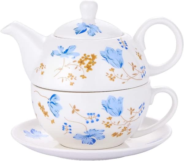 Porcelæn Te Til En, Blomstret Tekande og Kop Sæt, Orkidéer