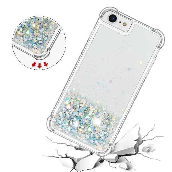 Skal kompatibelt med iPhone SE 2022/2020 / iPhone 8 Stötfångarskal Glittrigt Glitter Blinkande Flytande Silver