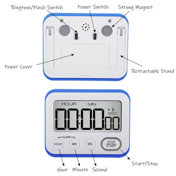 Digital Kitchen Timer Magnetic Loud Siren, Large LCD Screen Silent/Buzzer Multifunctional, Suitable For Teacher Classroom Kids, Black