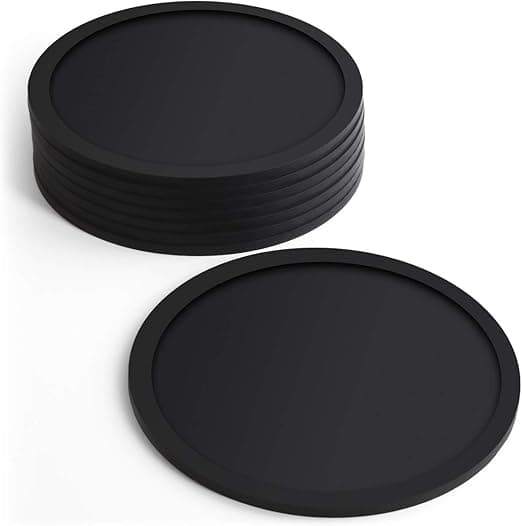 Sæt med 8 sorte silikone coasters 10 cm - runde til et pint ølglas