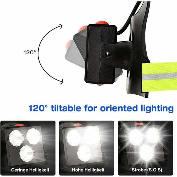 LED Løbelygte Brystlampe USB Genopladelig 500 Lumen 3 Tilstande Vandtæt til Jogging Camping Vandring