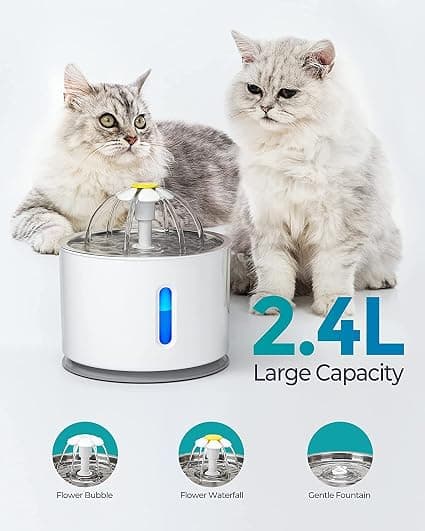 Katt- og hundefontene 2,4 l, stillegående kattefontene med LED-lys