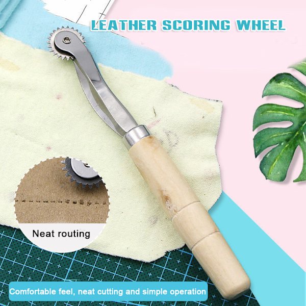 DIY Leather Fabric Tracing Wheel with Wooden Handle Versatile Sewing Tool