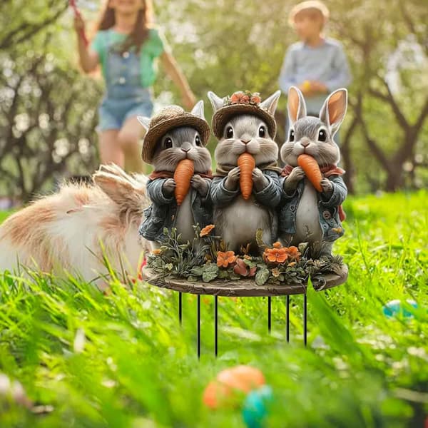 Easter Garden Decorations Outdoor Stackable Rabbit Egg Set Of 2 Spring Holiday Patio Yard Decor 20x30cm