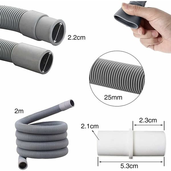 Washing Machine Drain Hose, 2m Extension with Clamp - Dishwasher Drain Hose - Extendable Drain Hose, Drain Hose Extension.